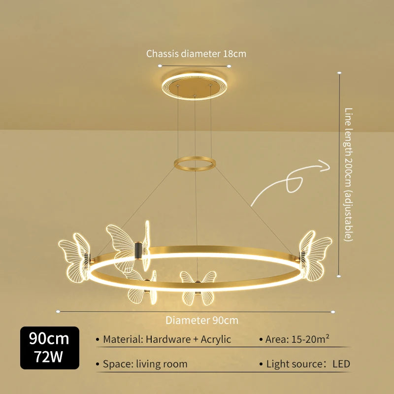suspension lumineuse moderne fleurs papillons or blanc led 2000lm 10ampoules