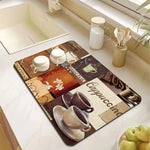 tapis cuisine moderne motifs tasses texture bois beige marron noir