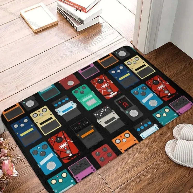 tapis flanelle antidérapant imperméable motifs pédales guitare moderne sol intérieur