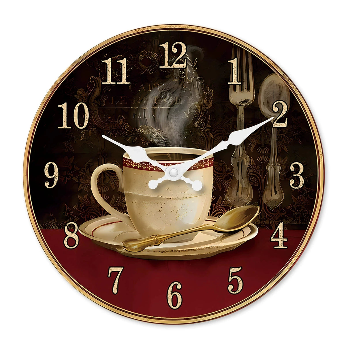 horloge murale bois or beige blanc bouddha lotus chiffres romains classique deco chambre salon