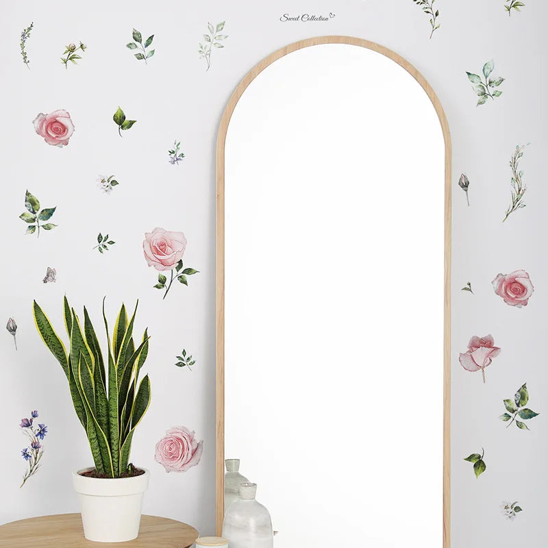 sticker mural adhésif fleurs aquarelle romantique floral 40x60cm variable opacity