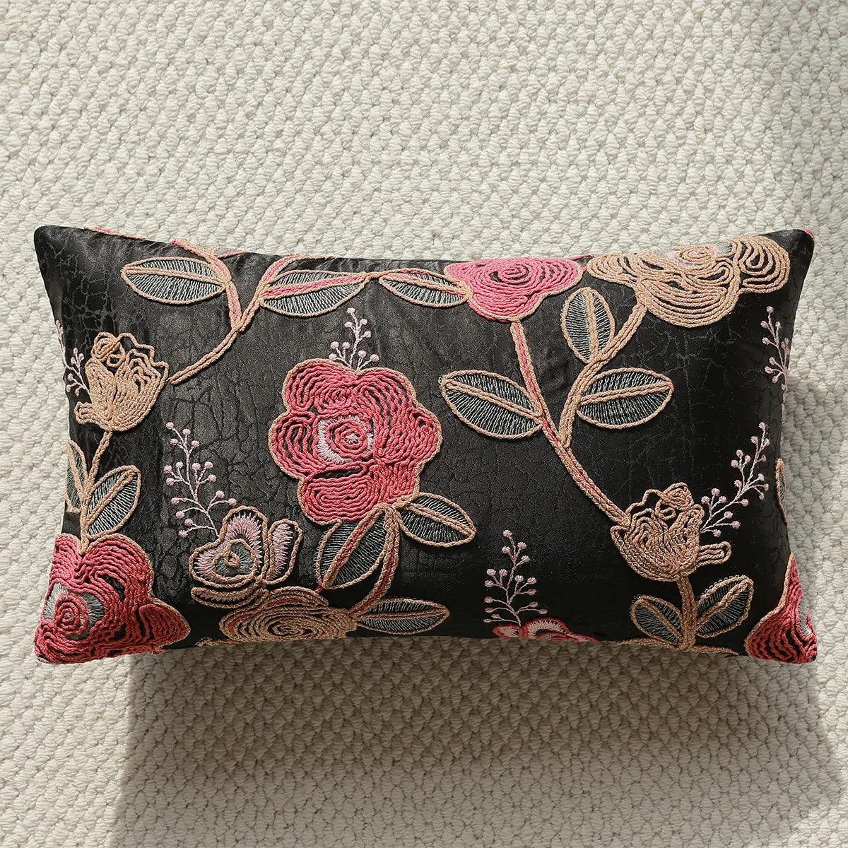 coussin brodé floral élégant noir rose beige vert décor maison voiture 45x45cm 30x50cm polyester