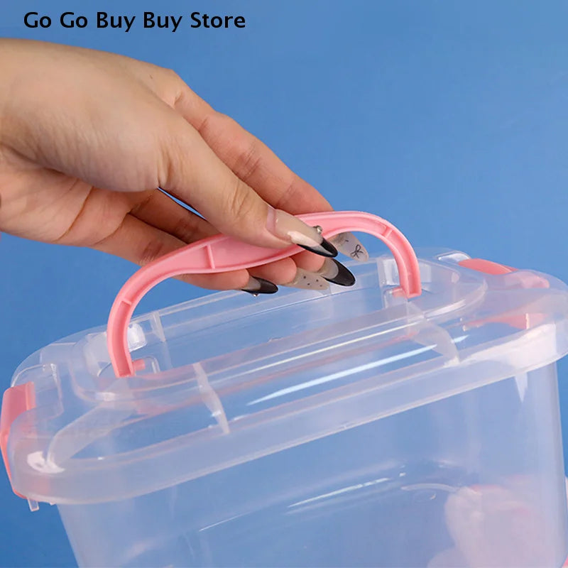 boîtes rangement transparentes bleues roses violettes poignées détachables moderne pratique enfants fournitures scolaires