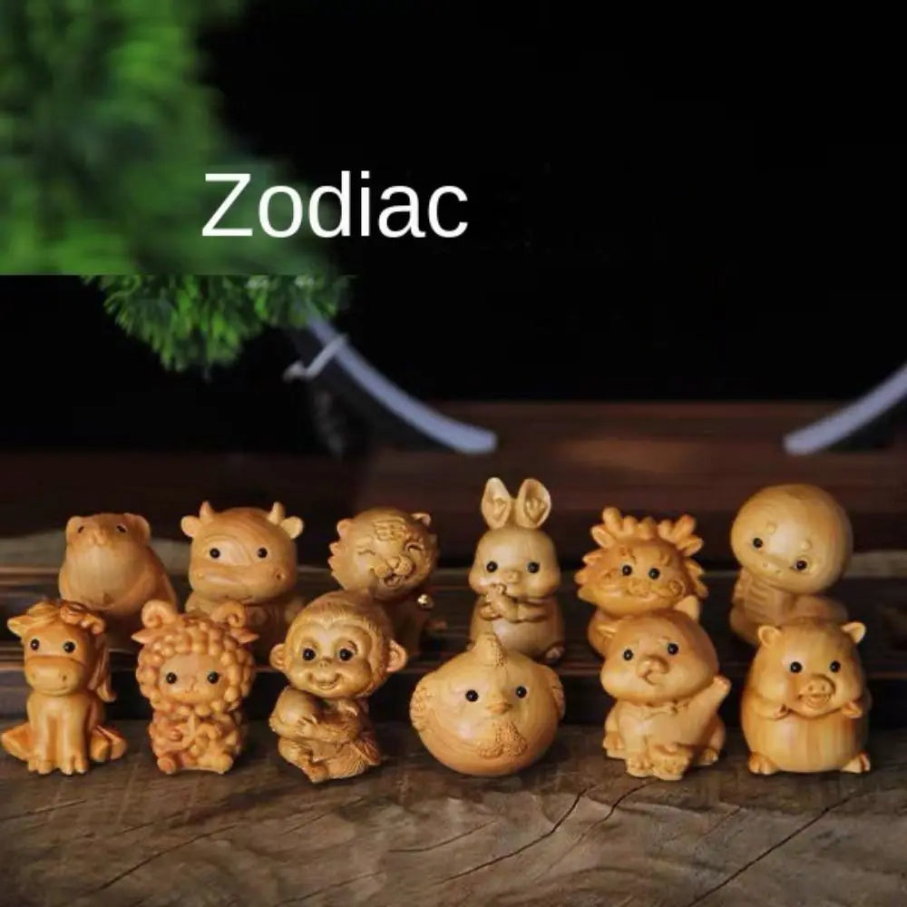 statuettes animales sculptées détaillées zodiaque naturel brun clair artisanal figurines individuelles opaques