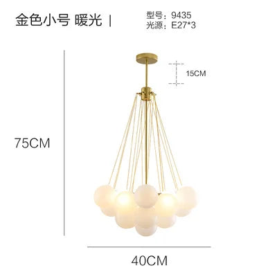 Suspension lumineuse moderne boules sphériques opaques chaînes métalliques blanc salon chambre