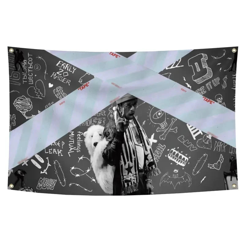 tapisserie murale polyester imprimée rectangle moderne graphique noir blanc gris bleuclair 4.9x6.6ft