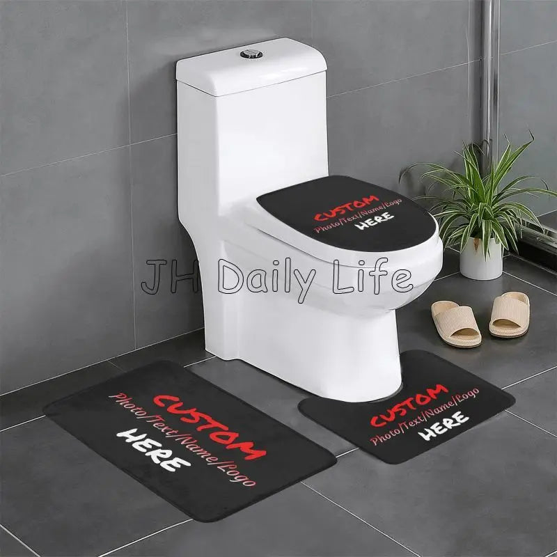 tapis toilette personnalisable photo texte noir moderne salle bain respectueux environnement trois pièces