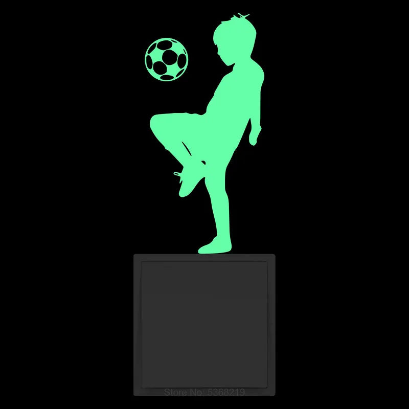 autocollant mural silhouette enfant football vert bleu orange jaune fluo résistant eau chambre moderne