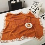 couverture tricotée acrylique moderne beige marron orange américain motif chaines carres portable printemps automne
