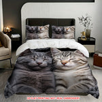 housse couette motif chats endormis gris blanc moderne machine lavable
