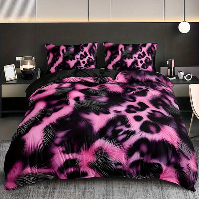 Housse de couette imprimée léopard rose sur lit moderne