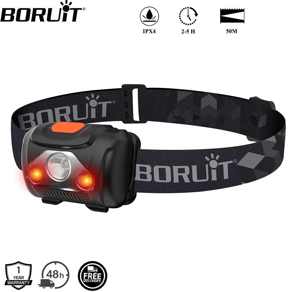 lampe frontale led noire orange ipx4 étanche camping chasse randonnée