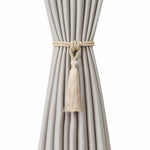 rideau attache pompon polyester beige gris or classique 45cm total 14cm pompon decoration interieur