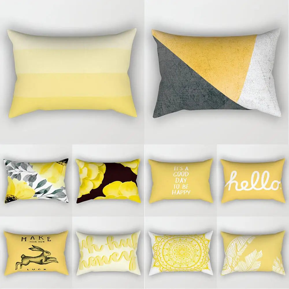 taie d'oreiller rectangulaire jaune clair motif géométrique moderne housse coussin canapé coton 30x50cm