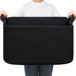 panier rangement polyester blanc rayures horizontales moderne réutilisable 55L poignées organisation linge étagères