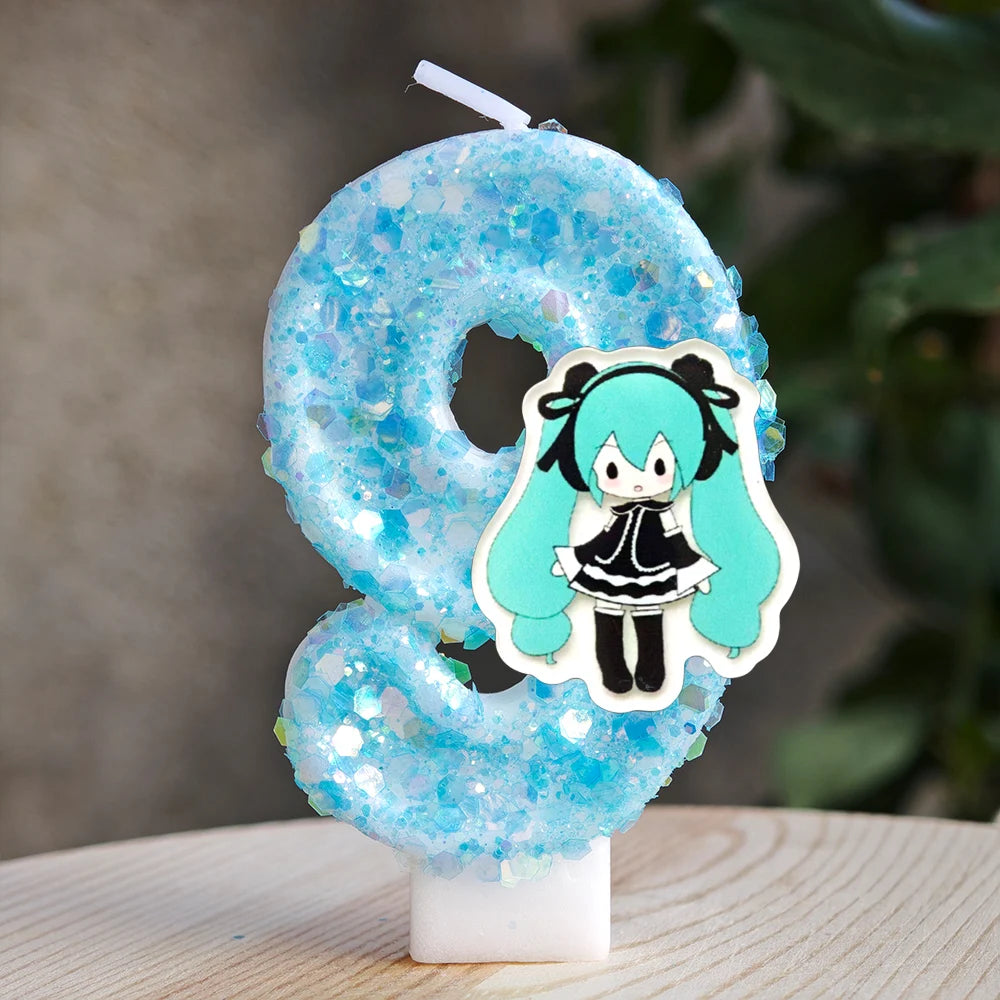 bougies anniversaire hatsune miku chiffres glitter bleu blanc décoratives anime personnalisées enfants adultes