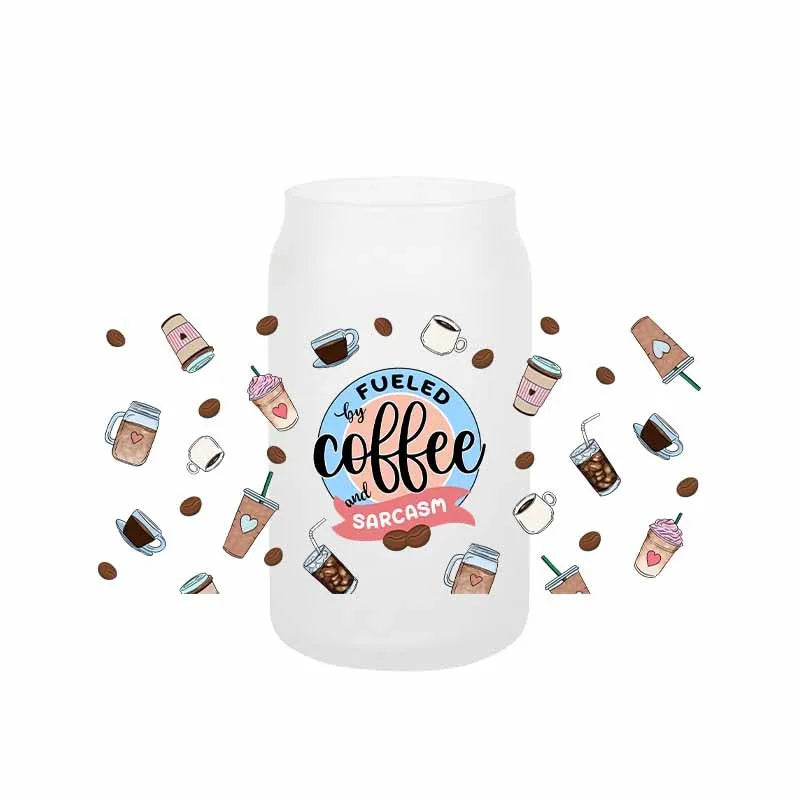 autocollants transfert motif coeurs boissons cartoon transparent opaques tasses croissants glaces bouteille verre couvercle