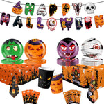 assiettes fantômes halloween citrouilles monstres serviettes gobellets sacs bonbons napkins bannières