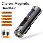lampe torche multifonctionnelle rechargeable aimantée lumière cob led noir fonction uv dépannage avertissement