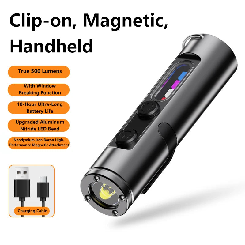 lampe torche multifonctionnelle rechargeable aimantée lumière cob led noir fonction uv dépannage avertissement