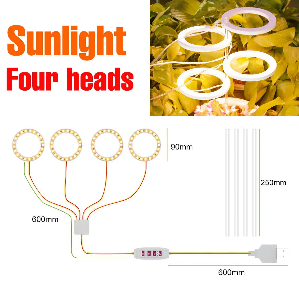 lampe led croissance plante circulaire diodes blanc moderne anneau flexible réglable temps