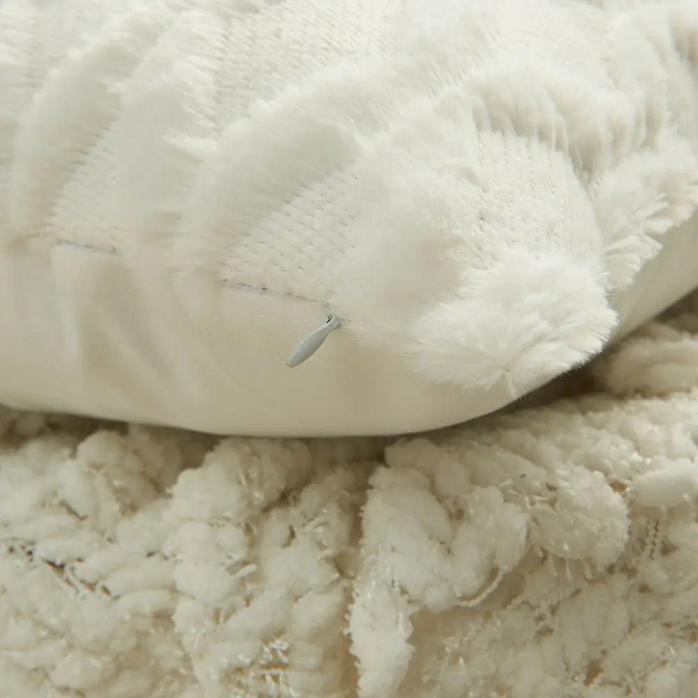 housse coussin décorative peluche géométrique moderne 30x50cm roseclair blancbeige grisclair