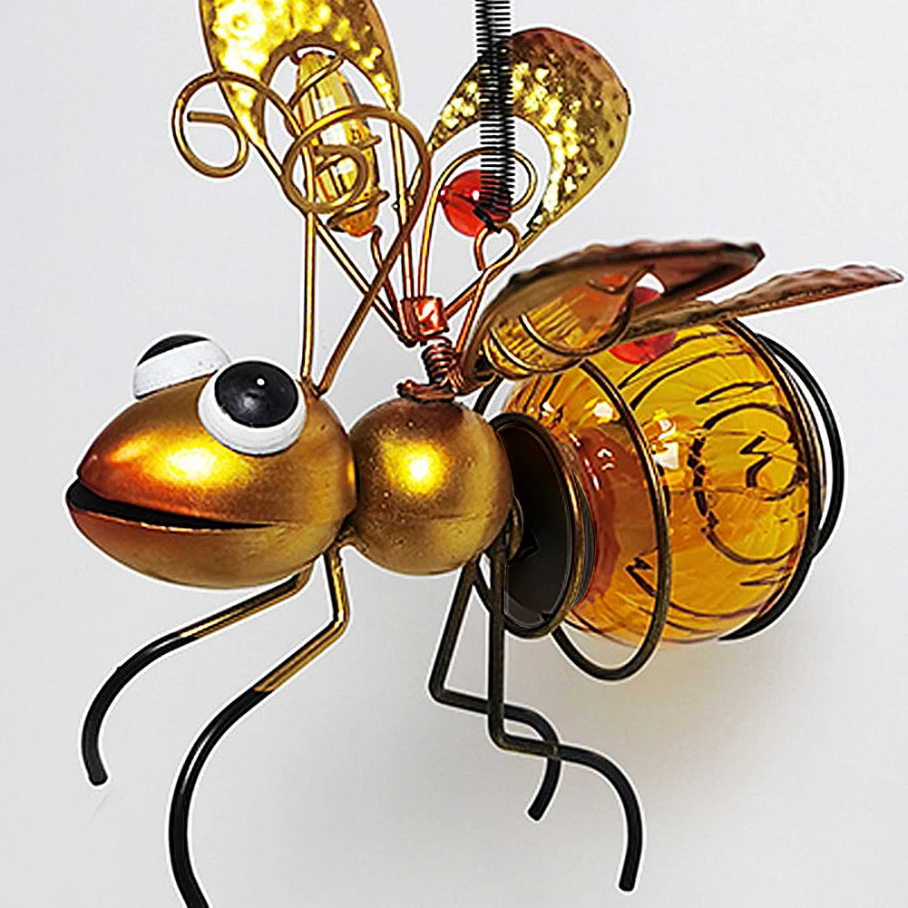 lampe solaire insecte métal doré verre translucide yeux plastique ornement jardin créatifextérieur