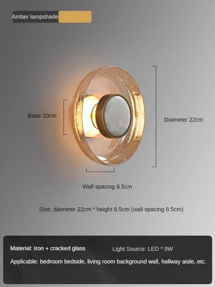 applique murale moderne verre craquelé bronze beige clair lumière filament