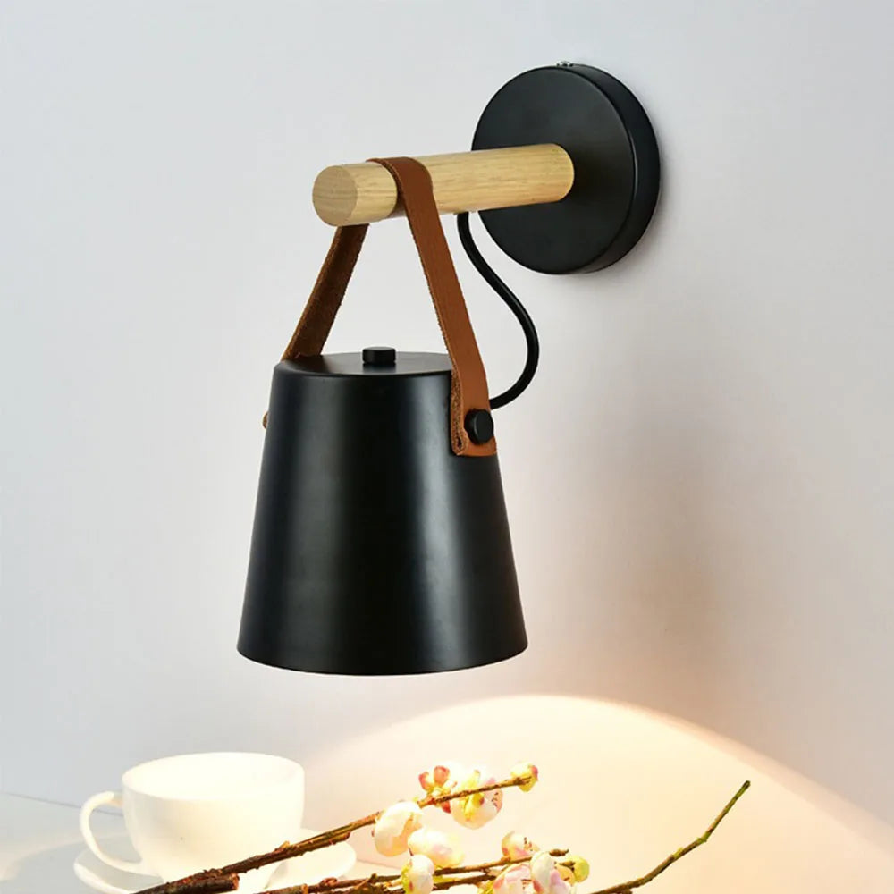 lampe murale moderne minimaliste abatjour conique sangles cuir éclairage chambre salon cuisine industriel fixée
