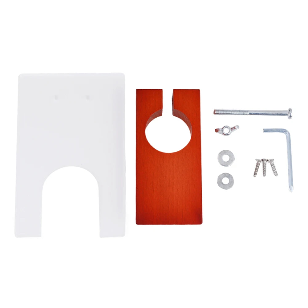 support outil électrique rouge bois clair doré bleu base transparente industriel visserie allen tige