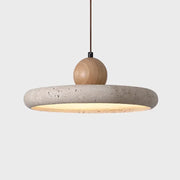 suspension luminaire pierre naturelle bois moderne salle bain lumière chaude diffusée aspect béton texturé
