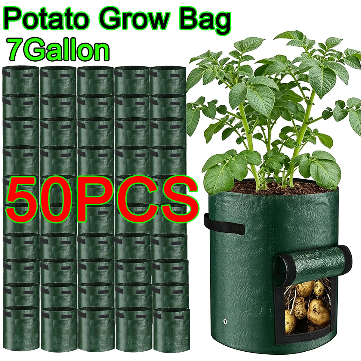 sacs culture plantes vert foncé tissu non tissé robuste poignées renforcées trous drainageextérieurintérieur