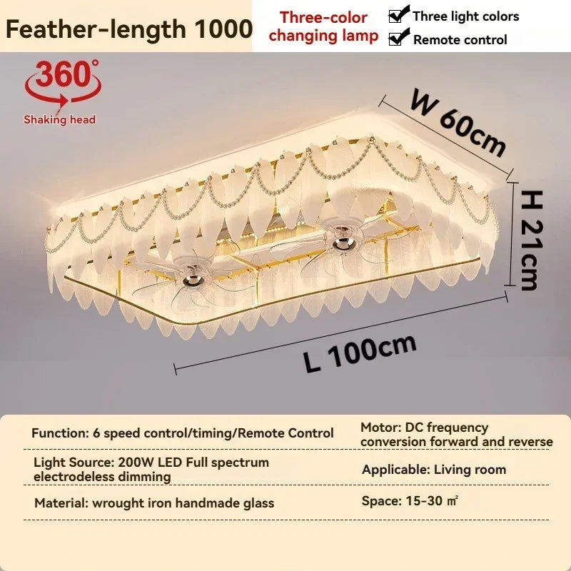 ventilateur classique feuilles lumière led télécommande blanc doré certification ul