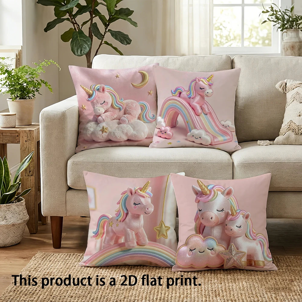 licorne rose nuages étoiles dorées coussin décoratif enfant taille 40x40 45x45 50x50 60x60 polyester