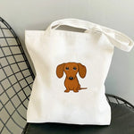 sac main toile chien imprimé moderne blanc poches détachables doux