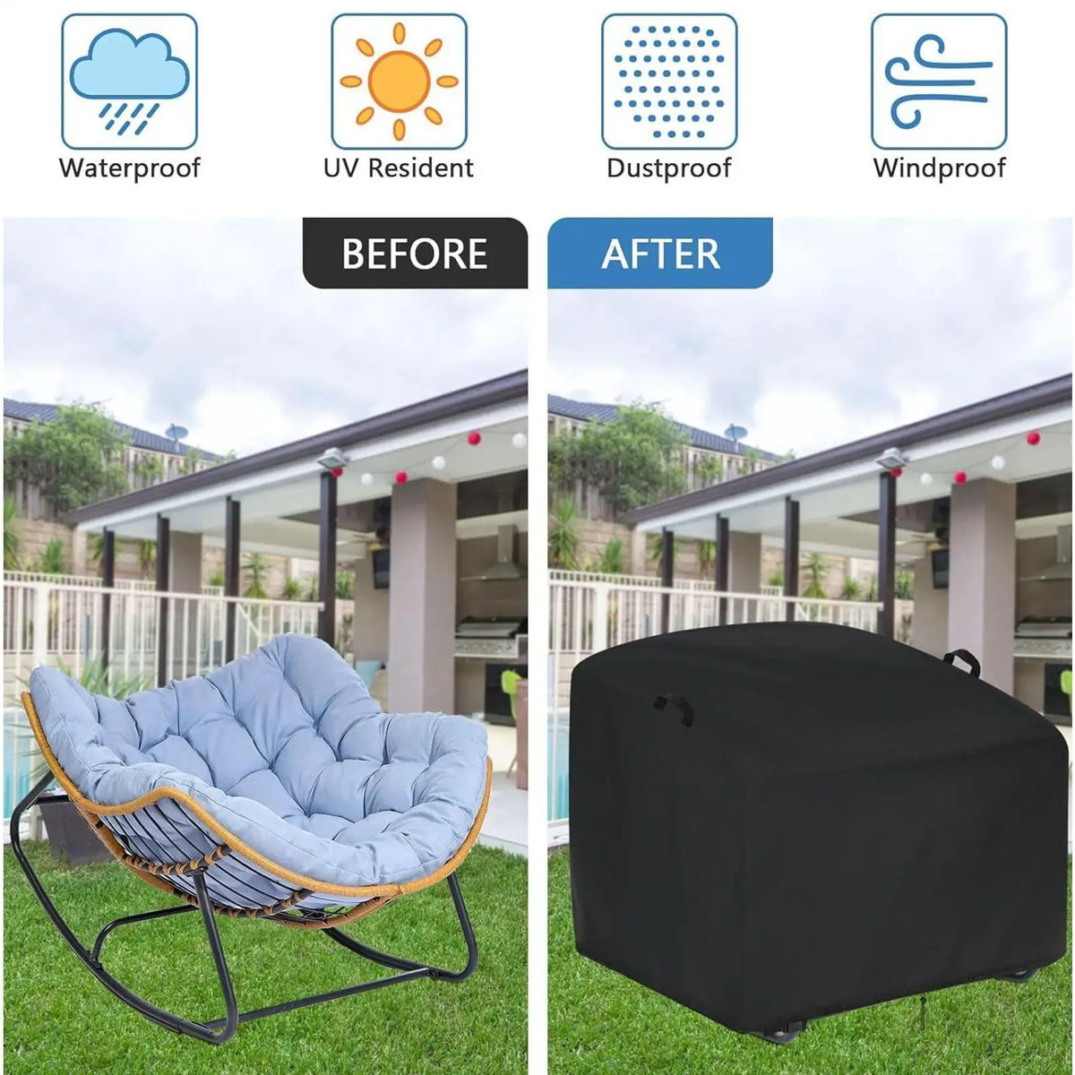 couverture chaise balançoire noire imperméable protection extérieure polyester moderne poignées