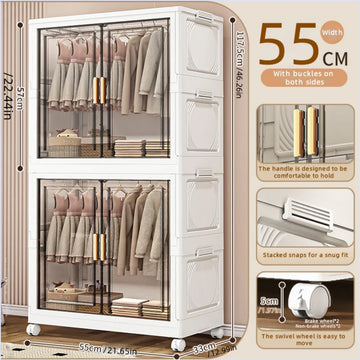 armoire vêtements pliante blanche tiroirs roulettes rangement chambre classique blanc transparent dorées
