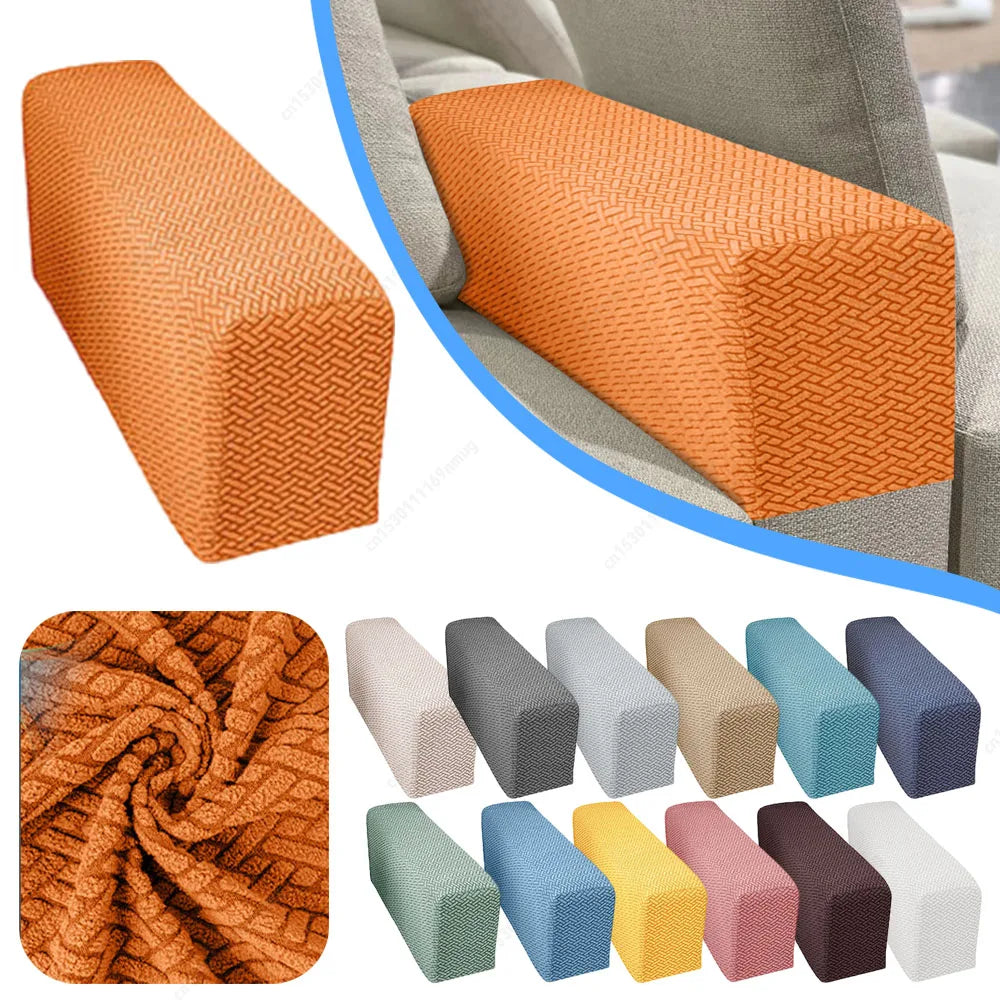 protège accoudoirs tissé motifs géométriques orange bleu marine gris clair clips modernes