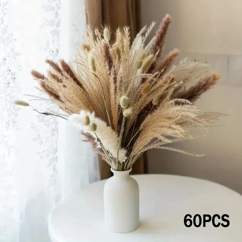 bouquet fleurs séchées naturel plumes pampa beige rustique décoration intérieure anniversaire baby shower mariage