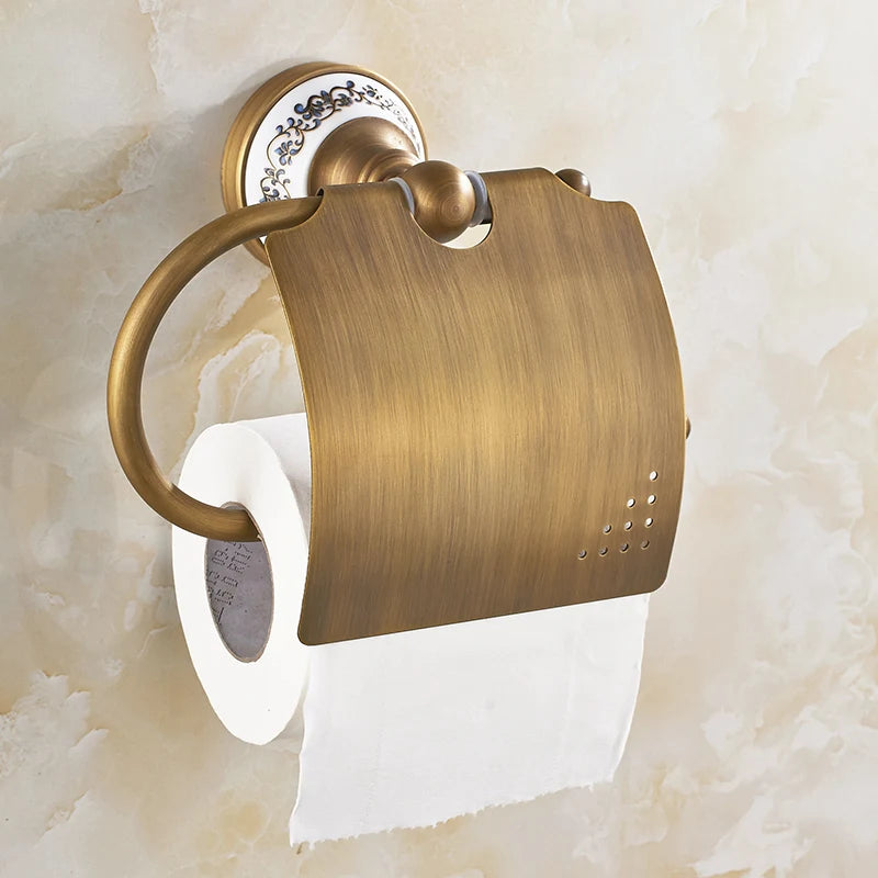 accessoires salle bain or motif floral classique porte serviettes brosse toilette porte sèche cheveux