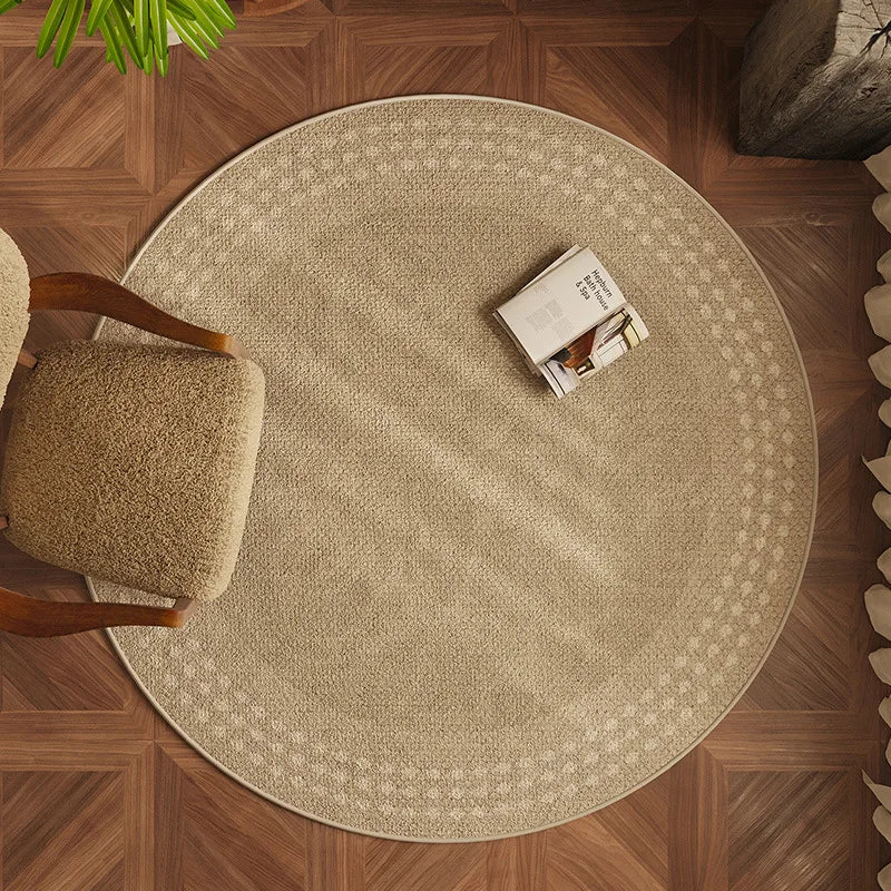 tapis rond beige clair motif rayures diagonales fleurs moderne minimaliste salon chambre intérieur maison