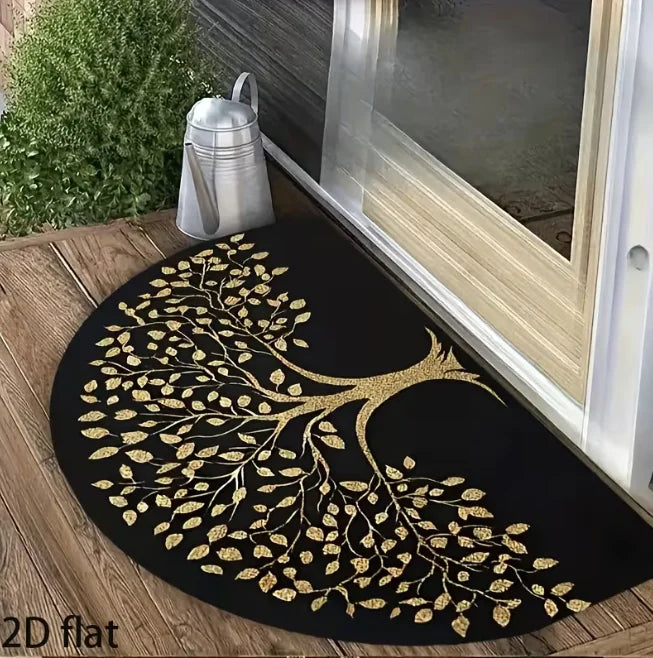tapis moderne arbre stylisé noir doré salon chambre anti dérapant 40x60cm