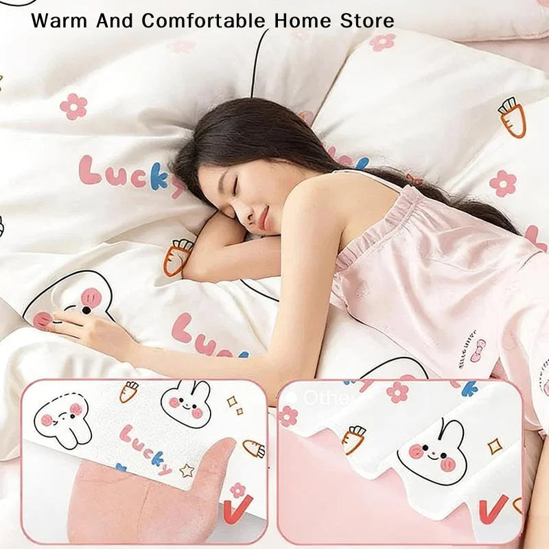 ensemble literie jetable blanc lapins nuages lucky drap plat taies oreiller opaque