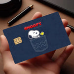 autocollant carte credit snoopy happy holidays bleu marine moderne