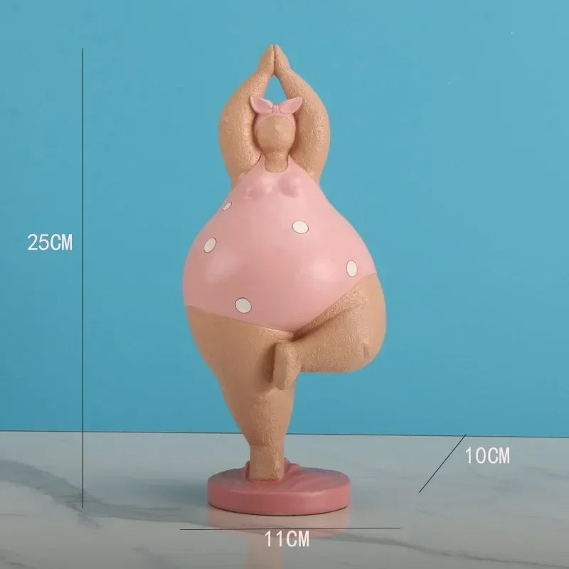 statues yoga contemporaines humoristiques résine rose beige points blancs texture mat opaques
