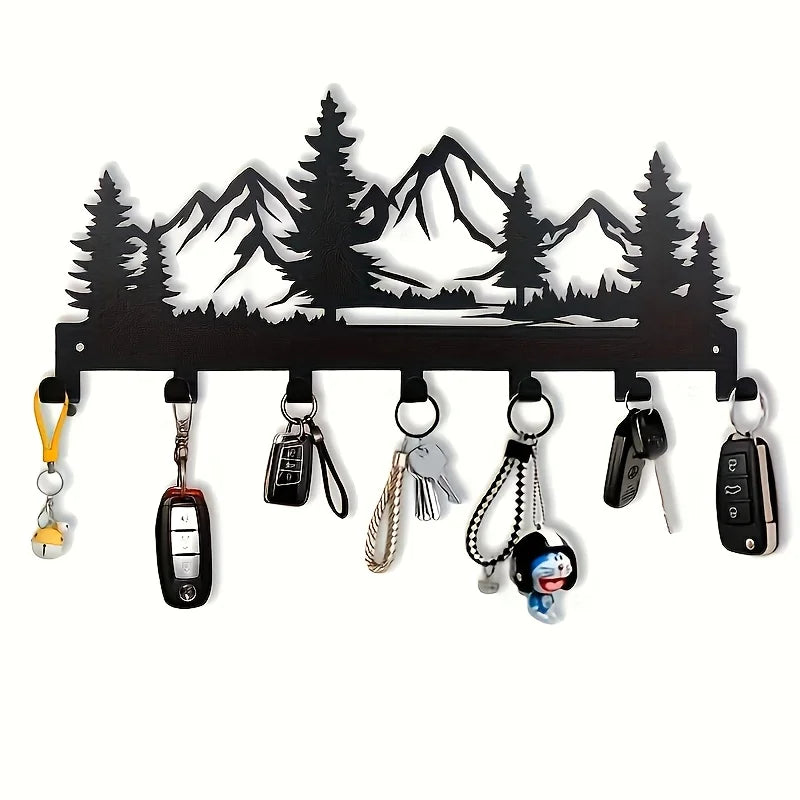 porte clés mural noir montagnes pins moderne rangement esthétique petits objets chambre salon