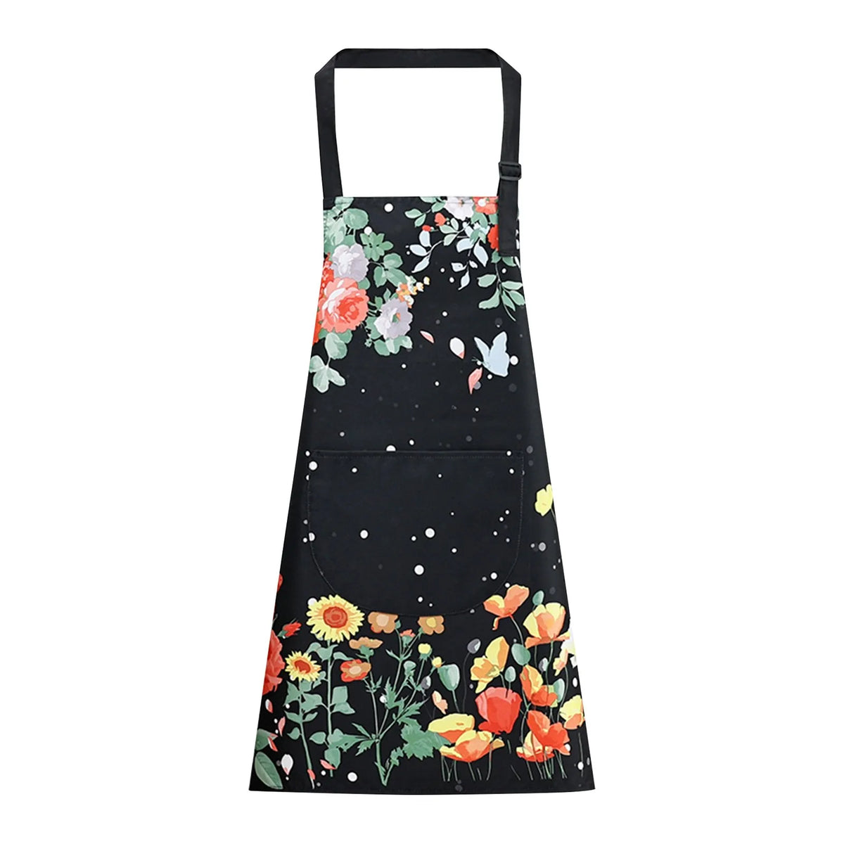 tablier moderne fleurs colorées beige noir poche élastique résistant nettoyage utilitaire multifonctionnel