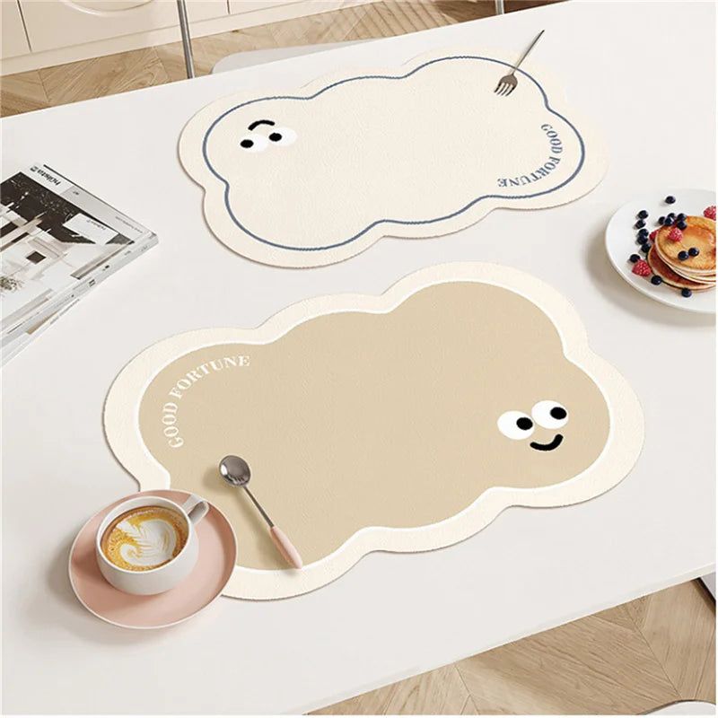 tapis table moderne beige souriant GOOD FORTUNE résistant PU durable