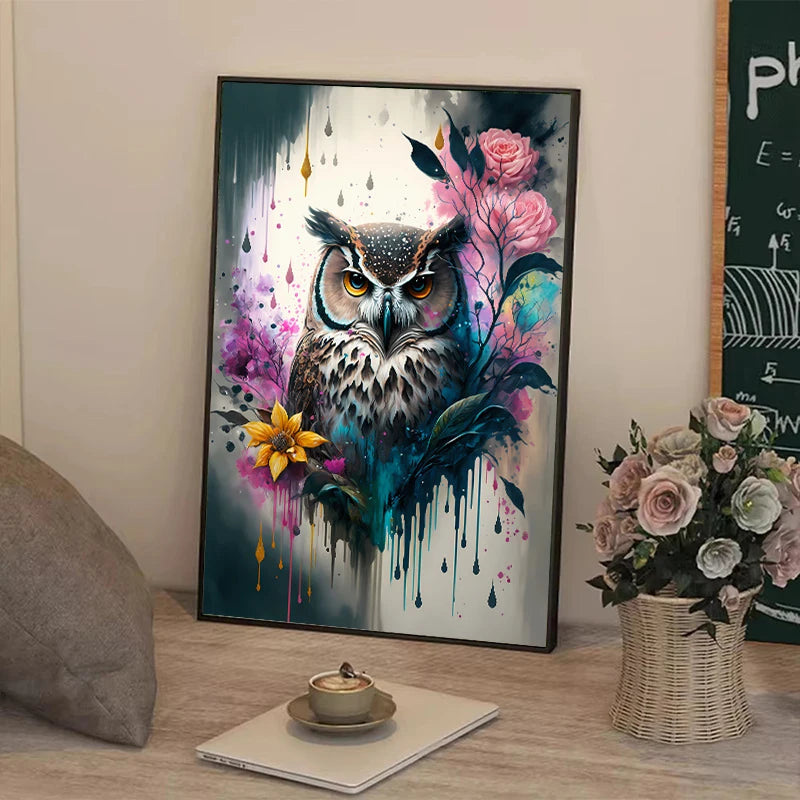 tableaux impression toile hibou fleurs abstrait moderne décoration maison salon chambre erotique vintage art