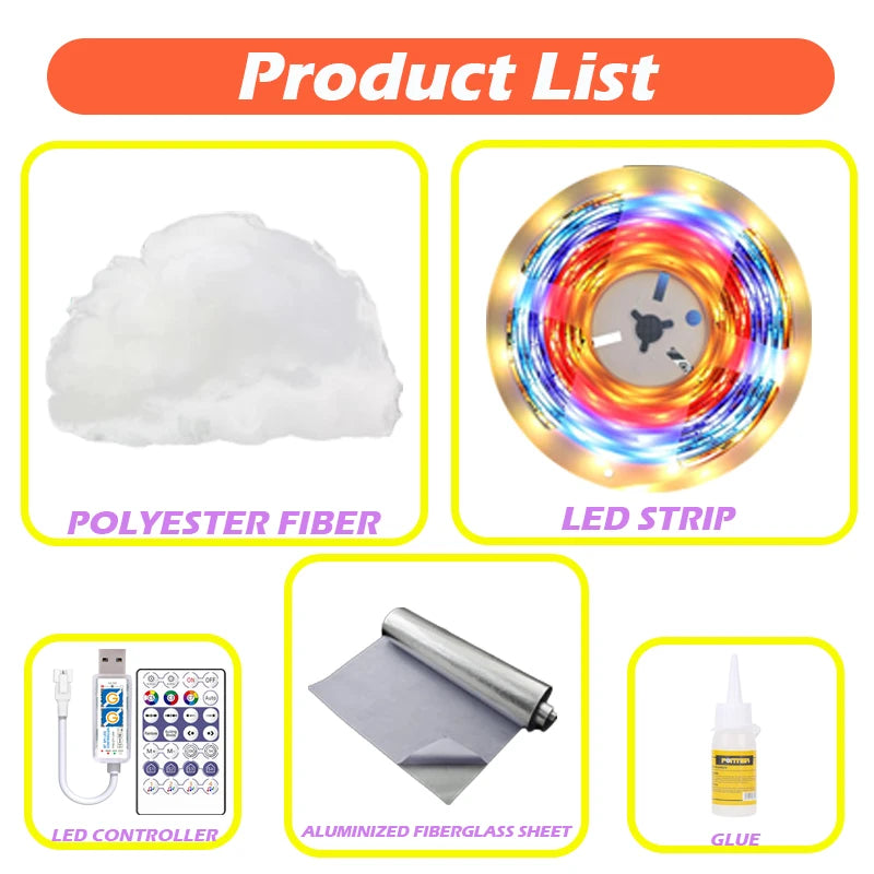 lampe led nuage multicolore moderne adhésive ruban led contrôleur chambre
